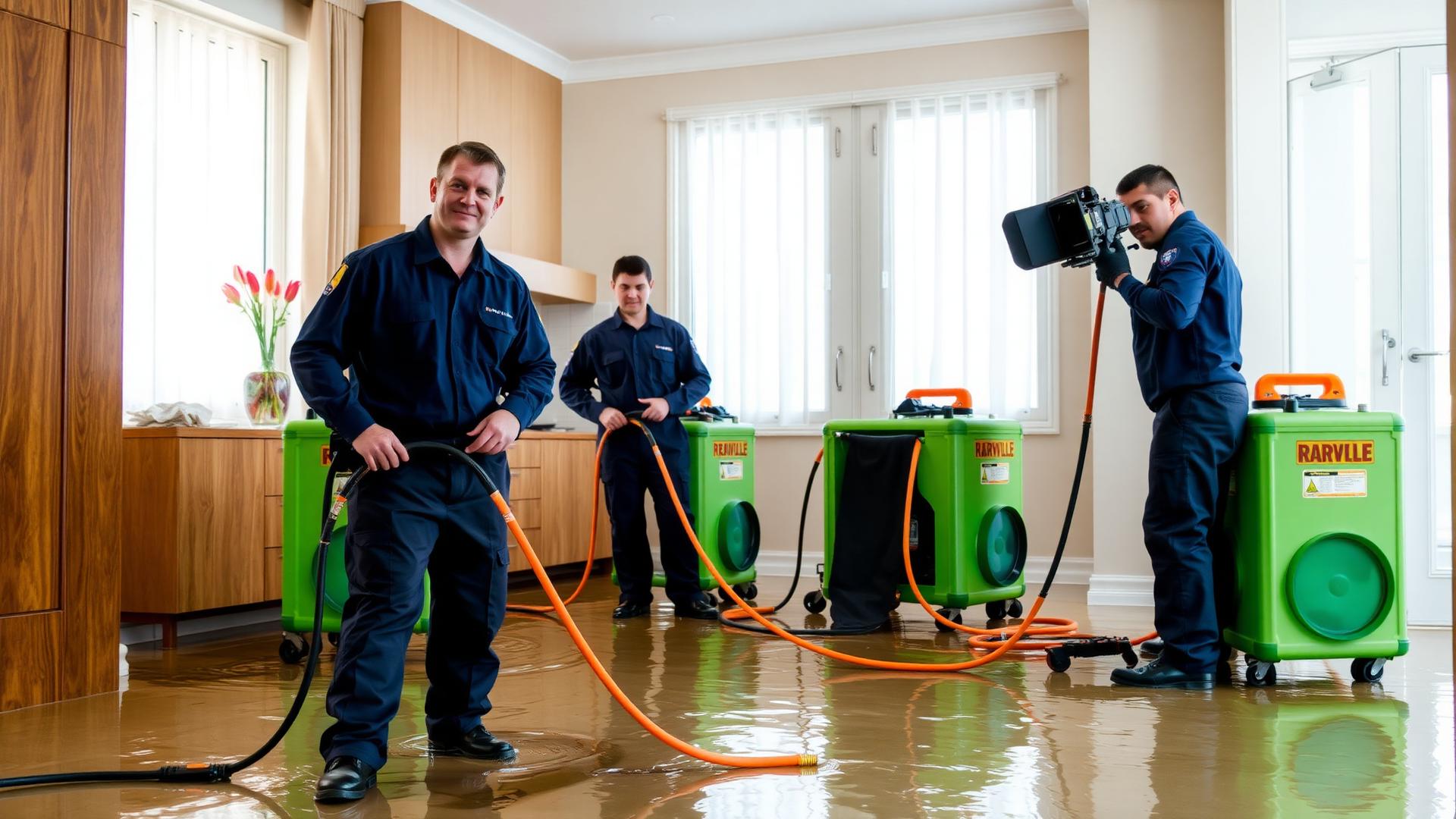 Water damage restoration technicians at work